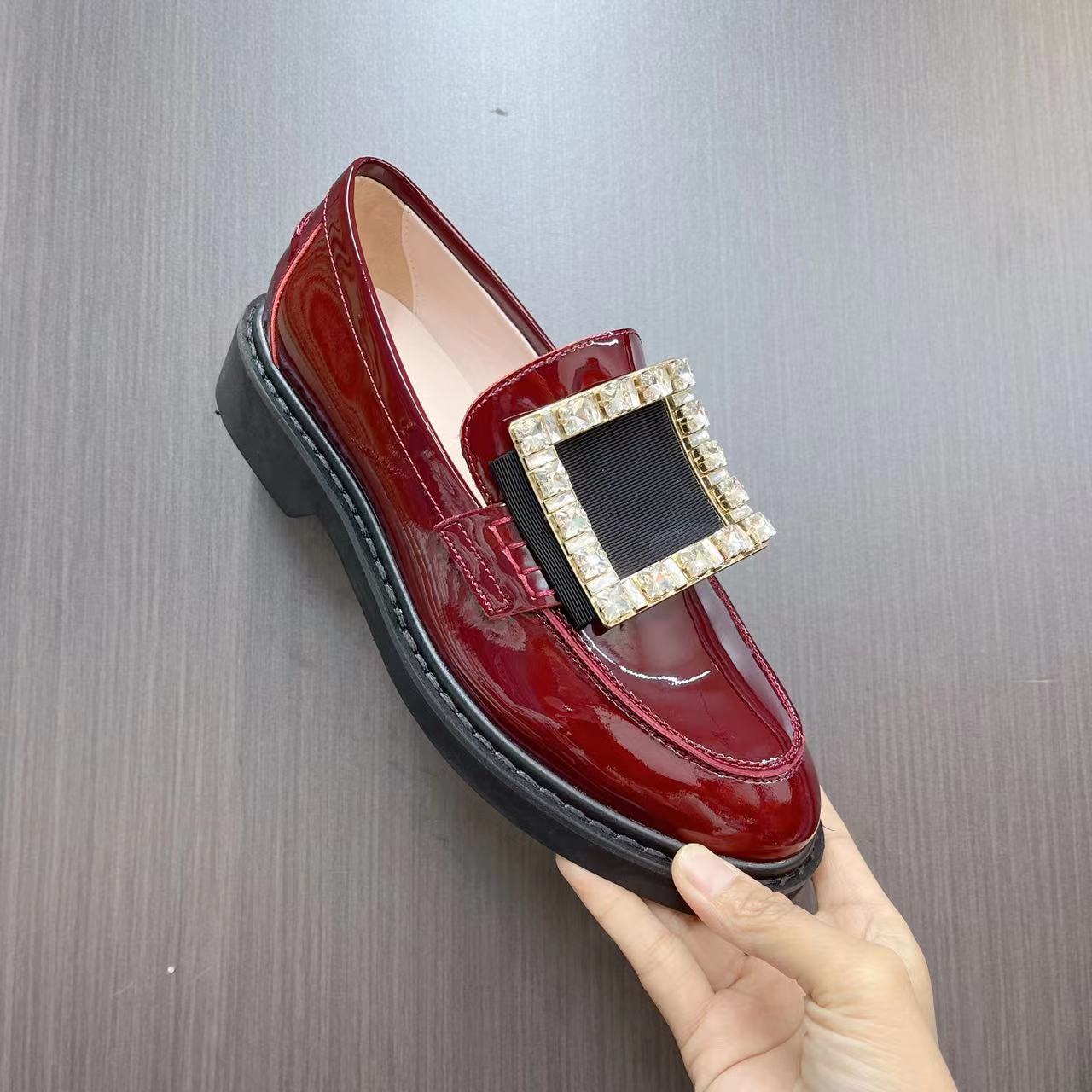 【表弟严选】CL4605 酒红 高端秋冬新款乐福鞋 女士圆头低跟单鞋