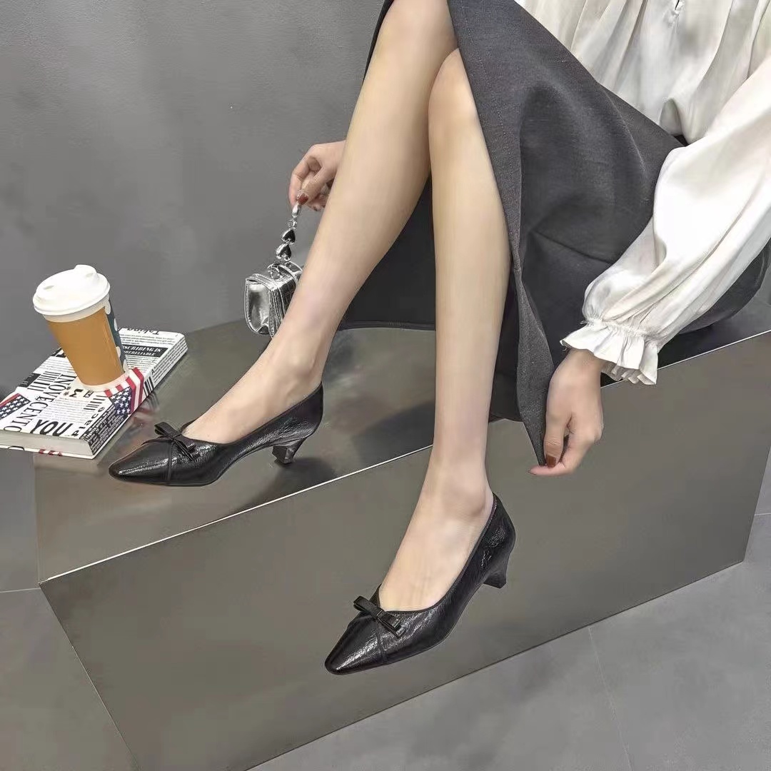 CL8815  黑色  2024新款百搭法式方头粗跟女士浅口单鞋