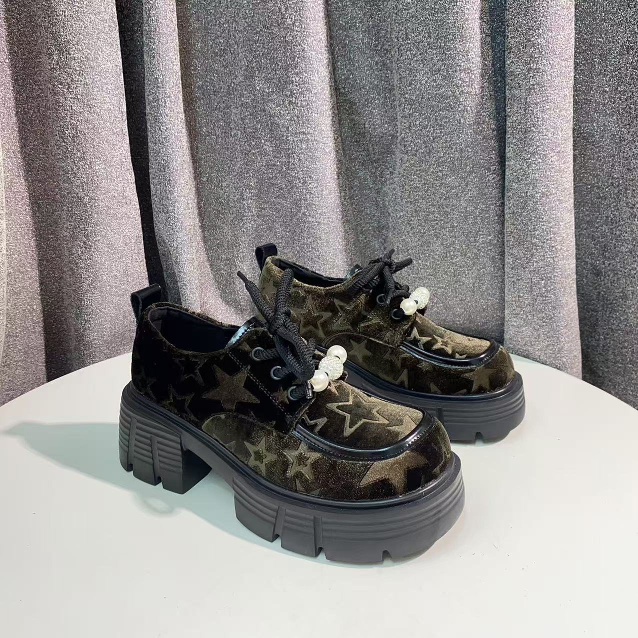 C796 卡其  2024新款时尚百搭圆头舒适厚底女士乐福鞋