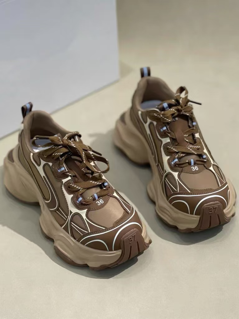 C994  咖啡色  时尚百搭厚底圆头系带女休闲老爹鞋