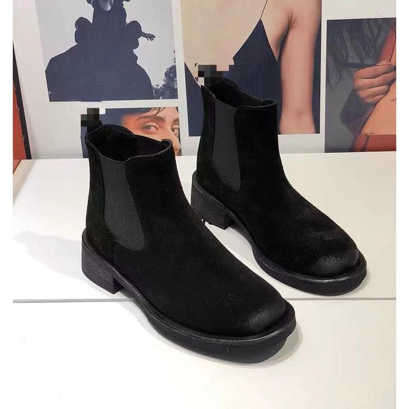 CL5717  黑色  秋冬粗跟圆头系带舒适短靴休闲女马丁靴 烟筒靴