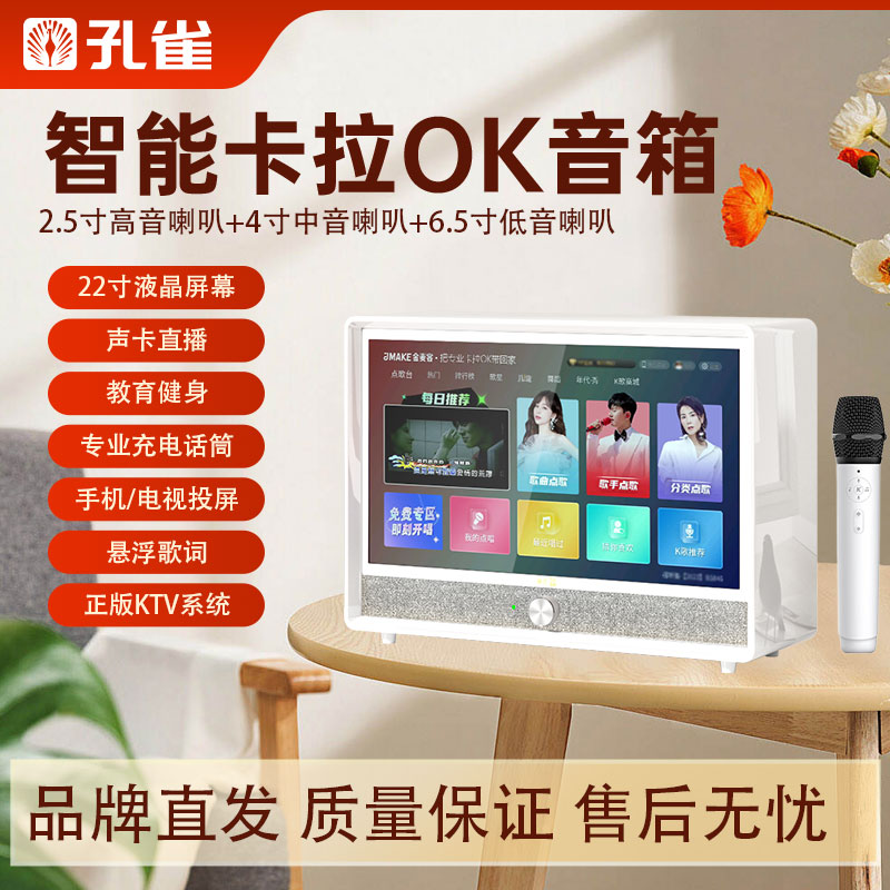 孔雀家用KTV音响套装卡拉OK智能音箱户外广场舞家用K歌音响一体机