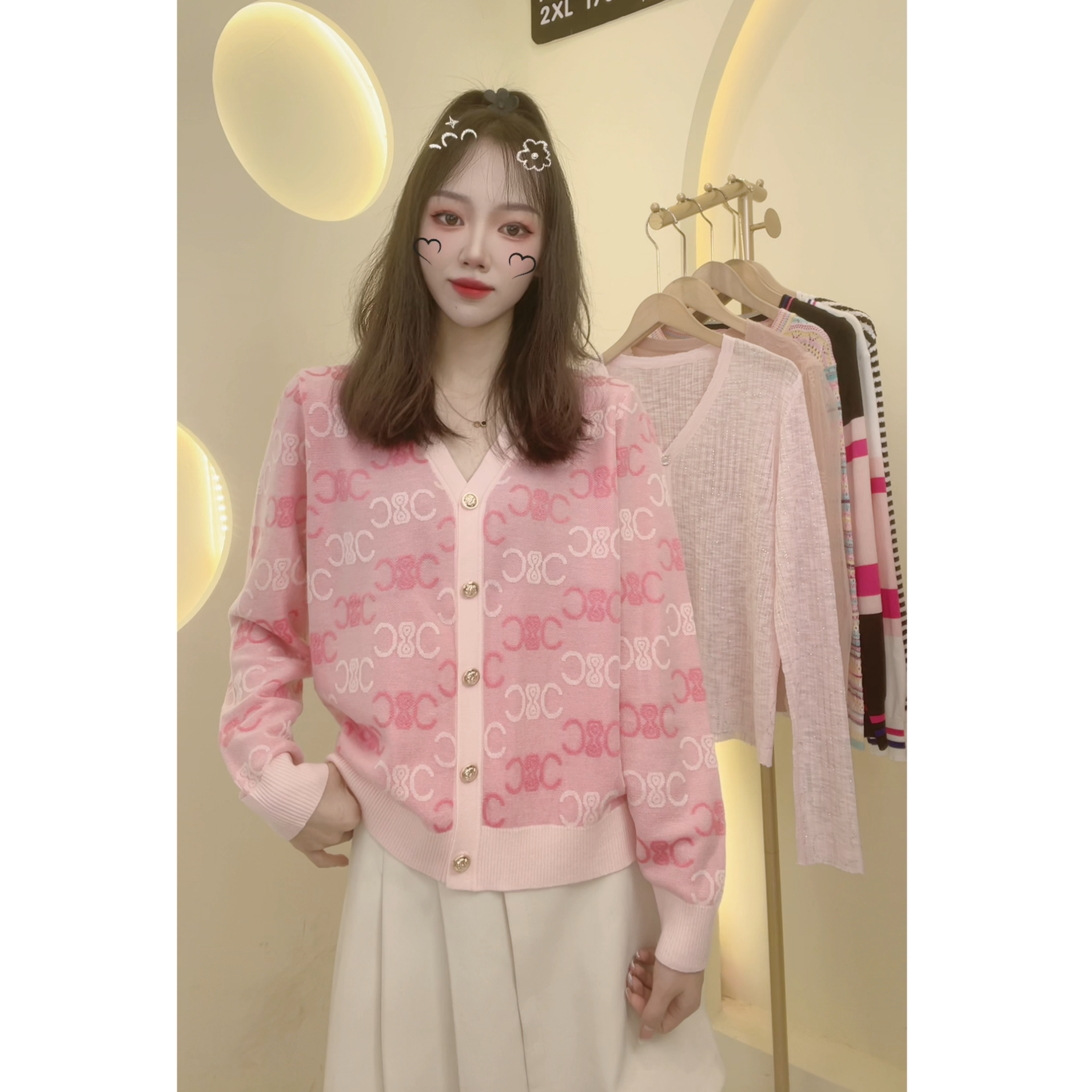 【大码女装80-200斤】刺绣温柔渐变字母气质显瘦V领开衫上衣款1769