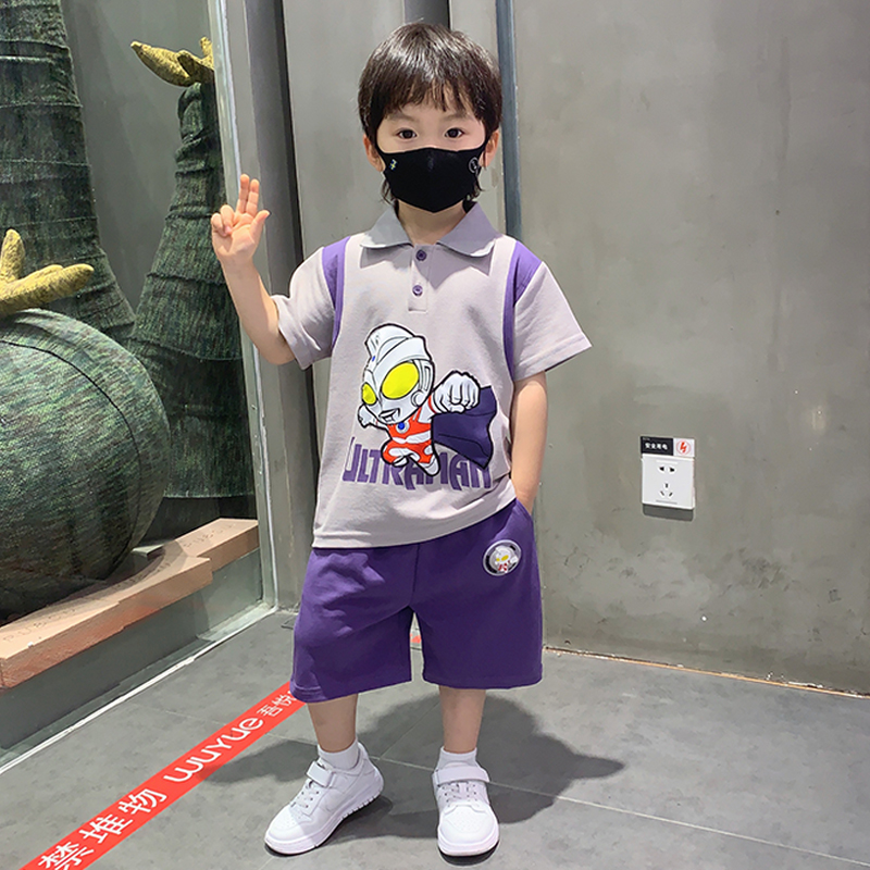 奥特曼男童夏装韩版套装26新款洋气儿童POLO衫短袖夏季时髦两件套