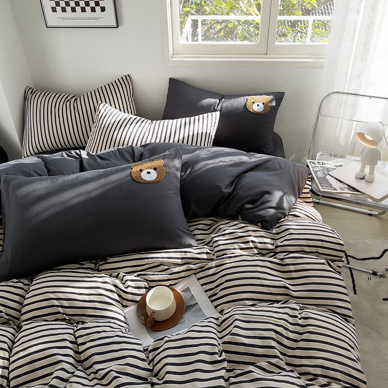 2024新款ins毛巾绣床上四件套亲肤磨毛水洗棉被套床单宿舍三件套4