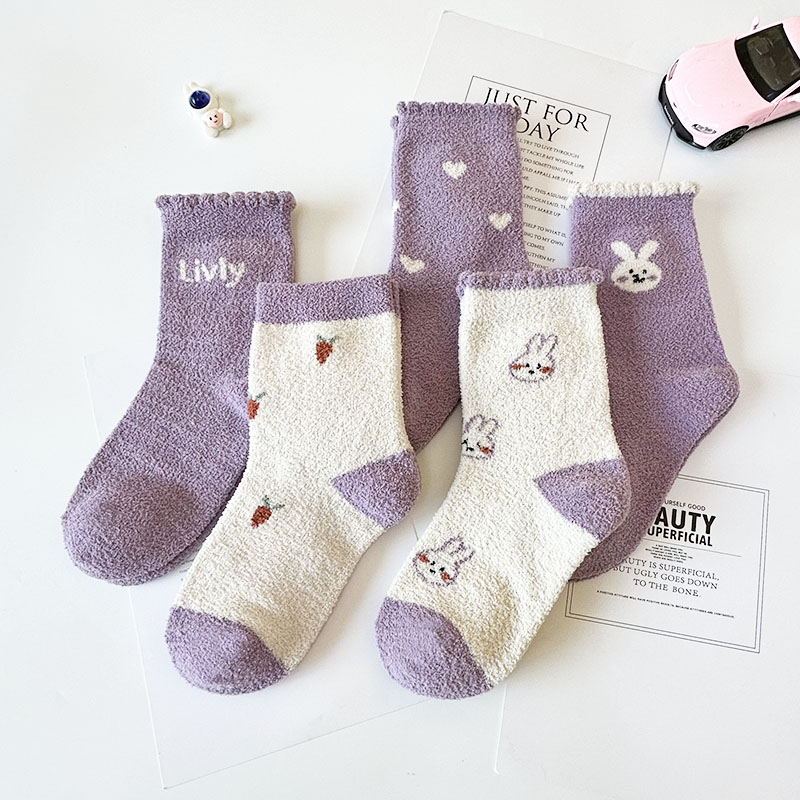 爱嘀嗒儿童袜子秋冬季珊瑚绒加厚保暖女童学生中筒防寒潮袜宝宝袜
