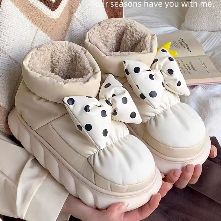 洋山公羊可爱蝴蝶结棉鞋女网红加绒保暖2024冬季新款加厚雪地靴子