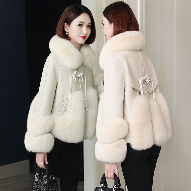 外套女2025冬季新款韩版时尚洋气PU皮仿狐狸毛中长款加厚海宁大衣