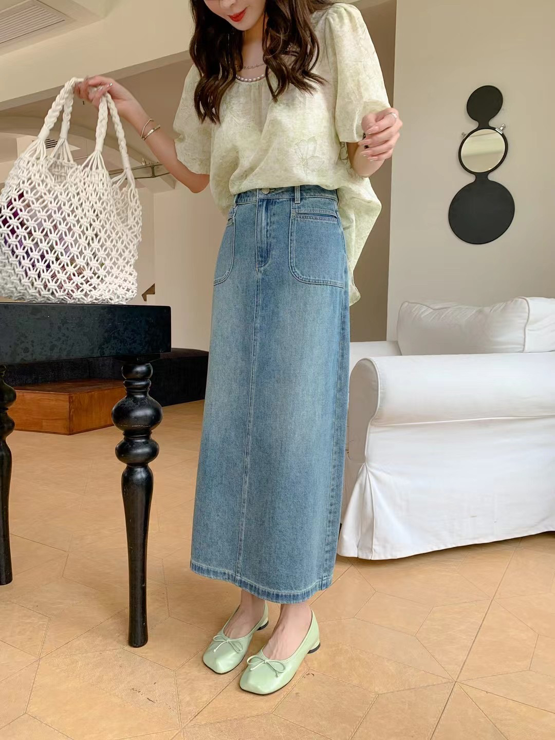 素千 新款高腰显瘦直筒半裙