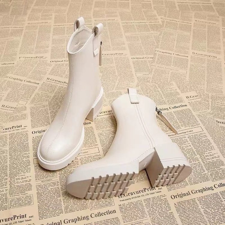 红蜻蜓牌仙女风马丁靴女瘦瘦靴高跟2023秋冬季短靴加绒圆头后拉链