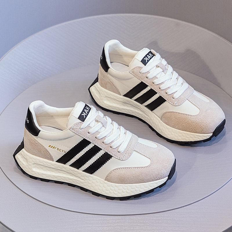 红蜻蜓牌厚底真皮华夫阿甘鞋女2023春季新款百搭休闲老爹鞋超火运