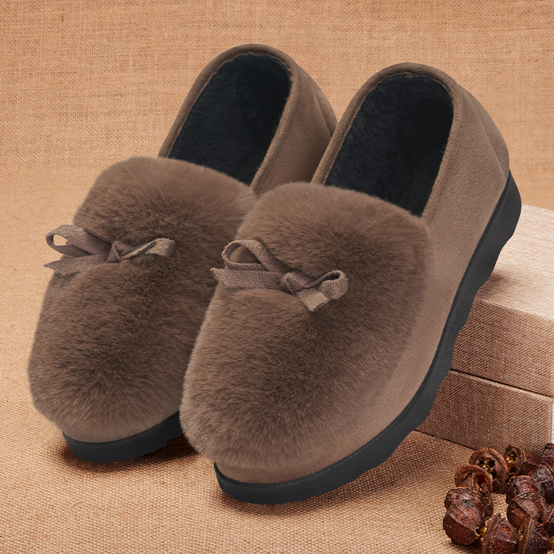 红蜻蜓牌毛毛鞋女冬外穿2023年新款加绒一脚蹬厚底浅口软底冬天豆