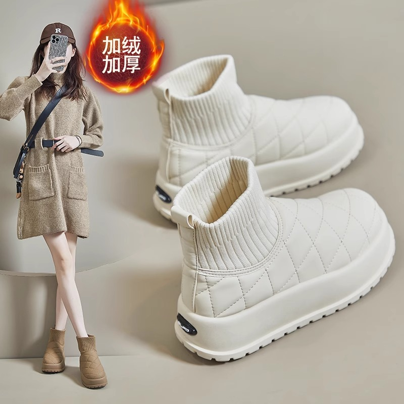 红蜻蜓牌雪地靴女2023年新款冬季加绒加厚保暖厚底靴子短靴袜靴棉