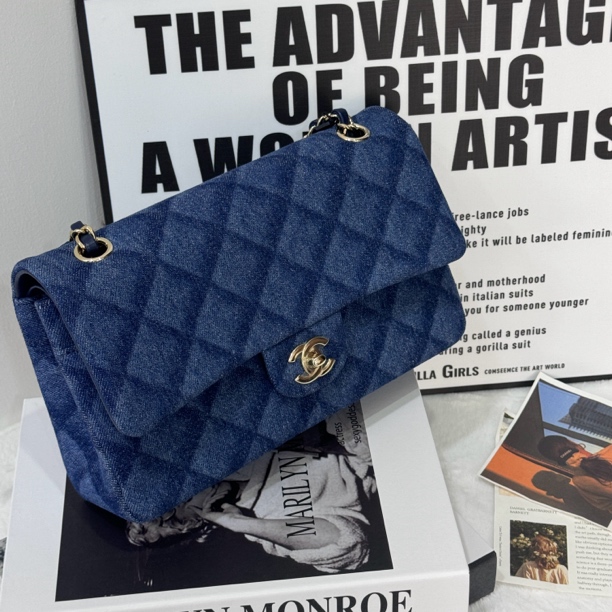 99新 Chanel/香奈儿 22B深丹宁cf 小号斜挎单肩包