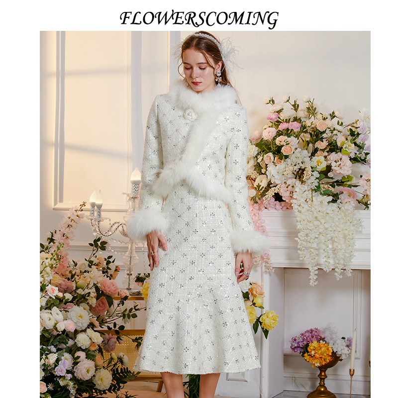 花儿开了2024冬季新款重工刺绣修身百搭小香风套装女FNDF700