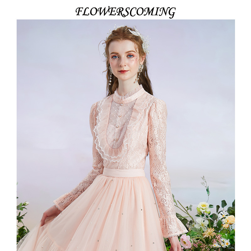 花儿开了法式蕾丝珠片刺绣衬衣女宫廷风上衣FMQW515