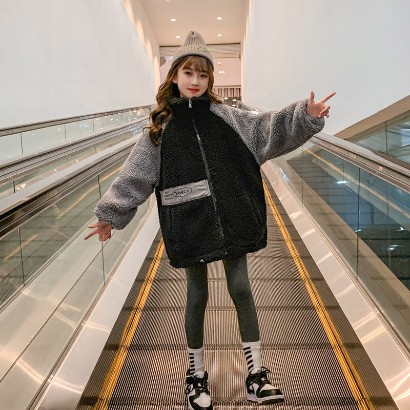 加绒加厚2022女童外套秋冬装外套加绒衣冬装中厚羊羔保暖拼接棉袄
