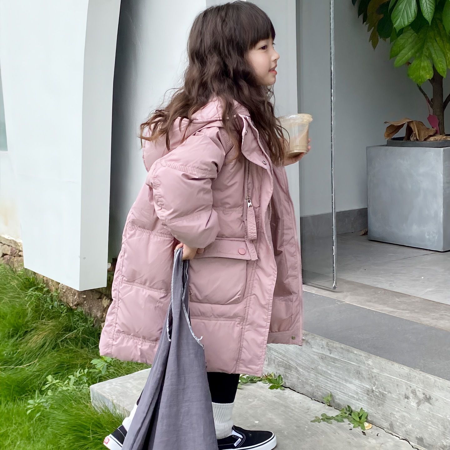 2023大口袋白鸭绒羽绒服男童女童加厚保暖连帽反季中长款中童装