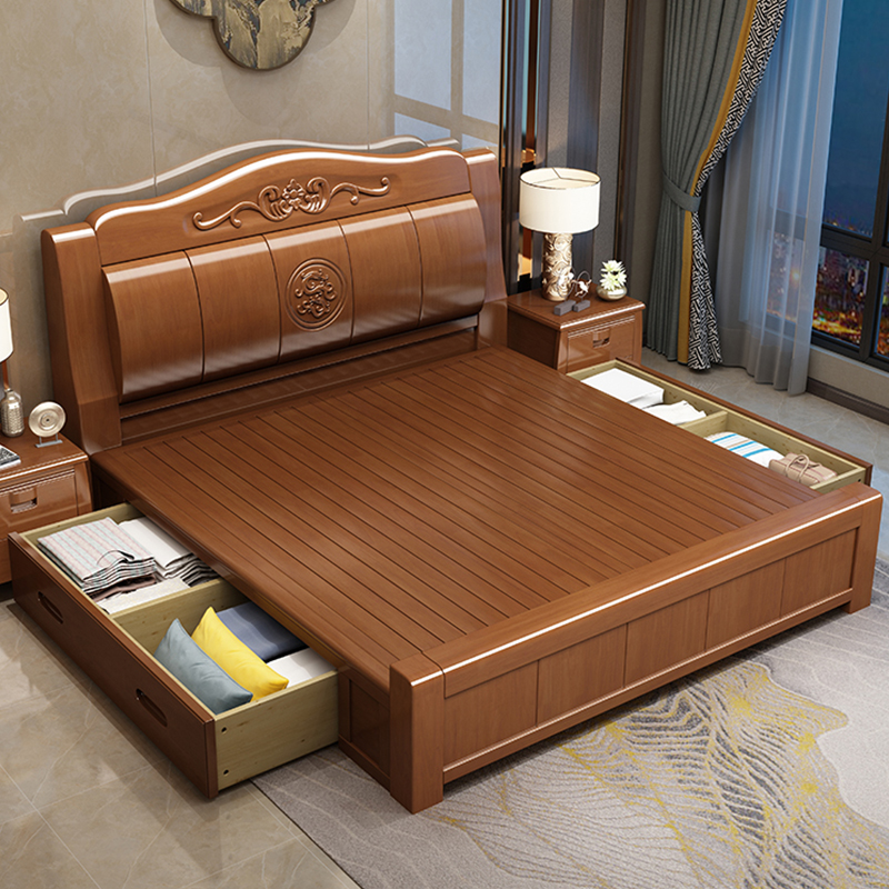 中式实木床x21.8米双人床主卧全实木1.5米单人床家用工厂直销床