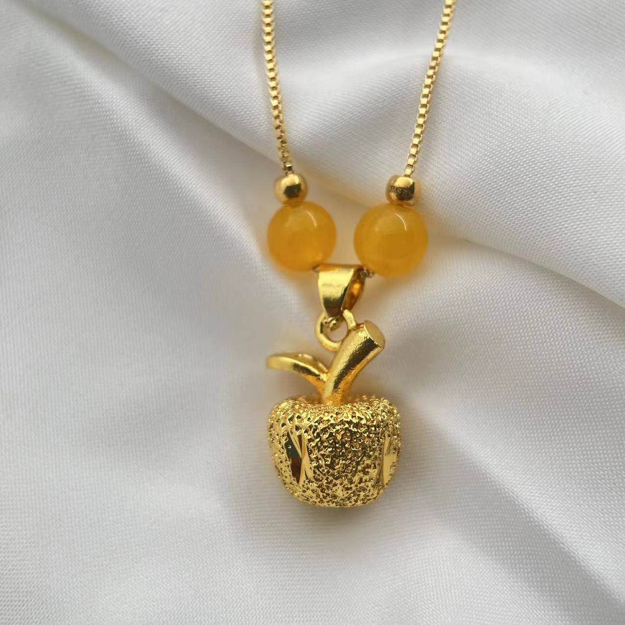 999足金金珠黄色玉髓苹果吊坠时尚【盛总】【证书+精美礼盒】JSA34784