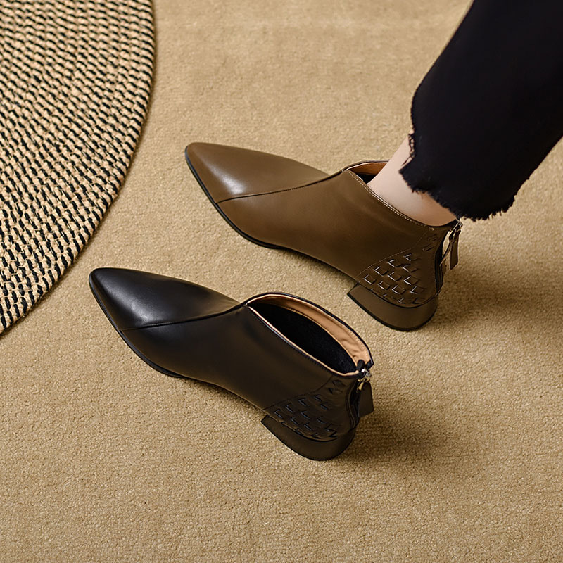 【REDYU】跟3CM，2024新款冬季保暖尖头短靴女气质百搭女神范显高潮