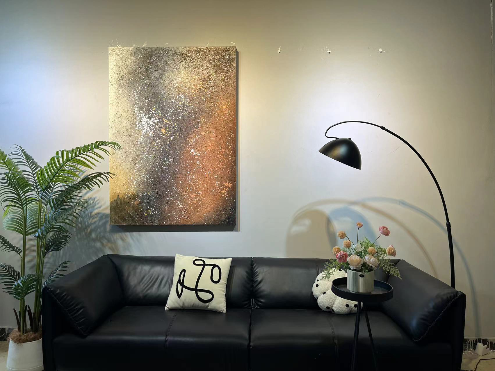 纯手绘肌理油画客厅沙发背景画玄关画现代风轻奢风砂岩肌理画