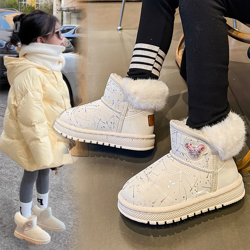 回力瑞女童雪地靴冬季2023新款加绒加厚儿童棉鞋防水女孩毛毛棉靴