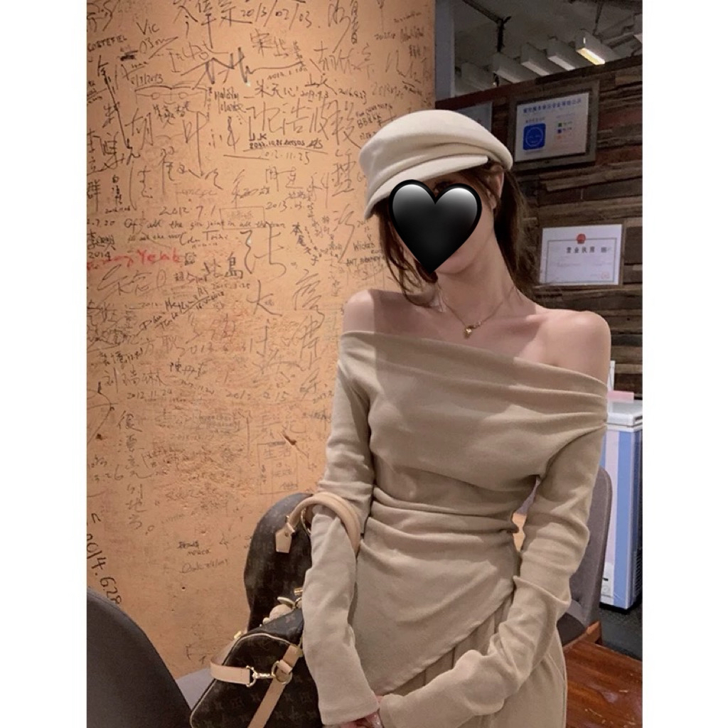 【清仓套装】加厚！！不规则一字肩长袖上衣显瘦阔腿裤长裤女两件套装