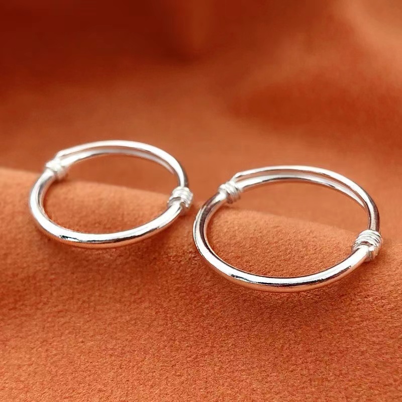 足银手镯  14号甜甜圈宝宝推拉实心足银手镯