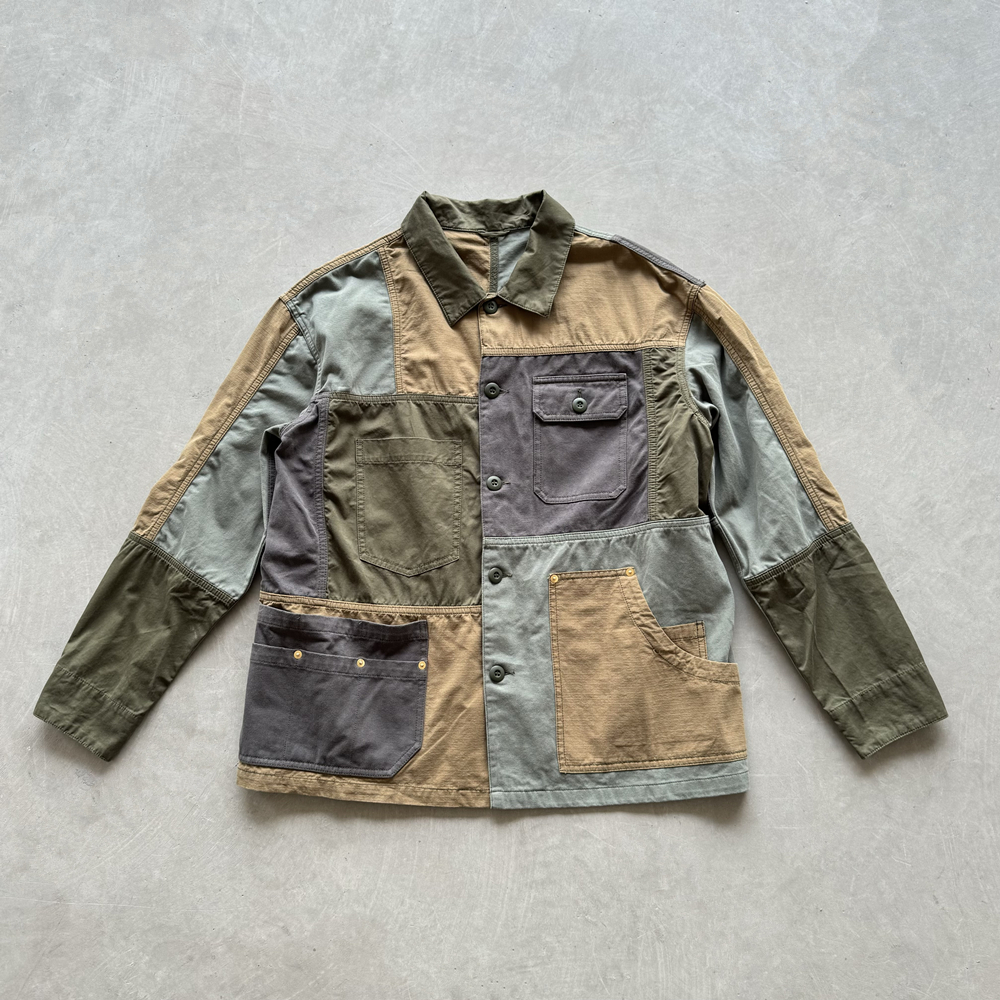 美式复古拼接撞色百家布工装外套翻领纯棉休闲上衣夹克衬衣男装潮