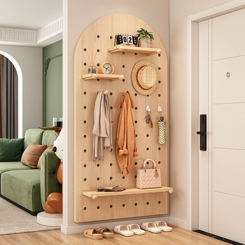 （支持定制）入户门口玄关墙面实木洞洞板置物架定制墙板墙上挂板