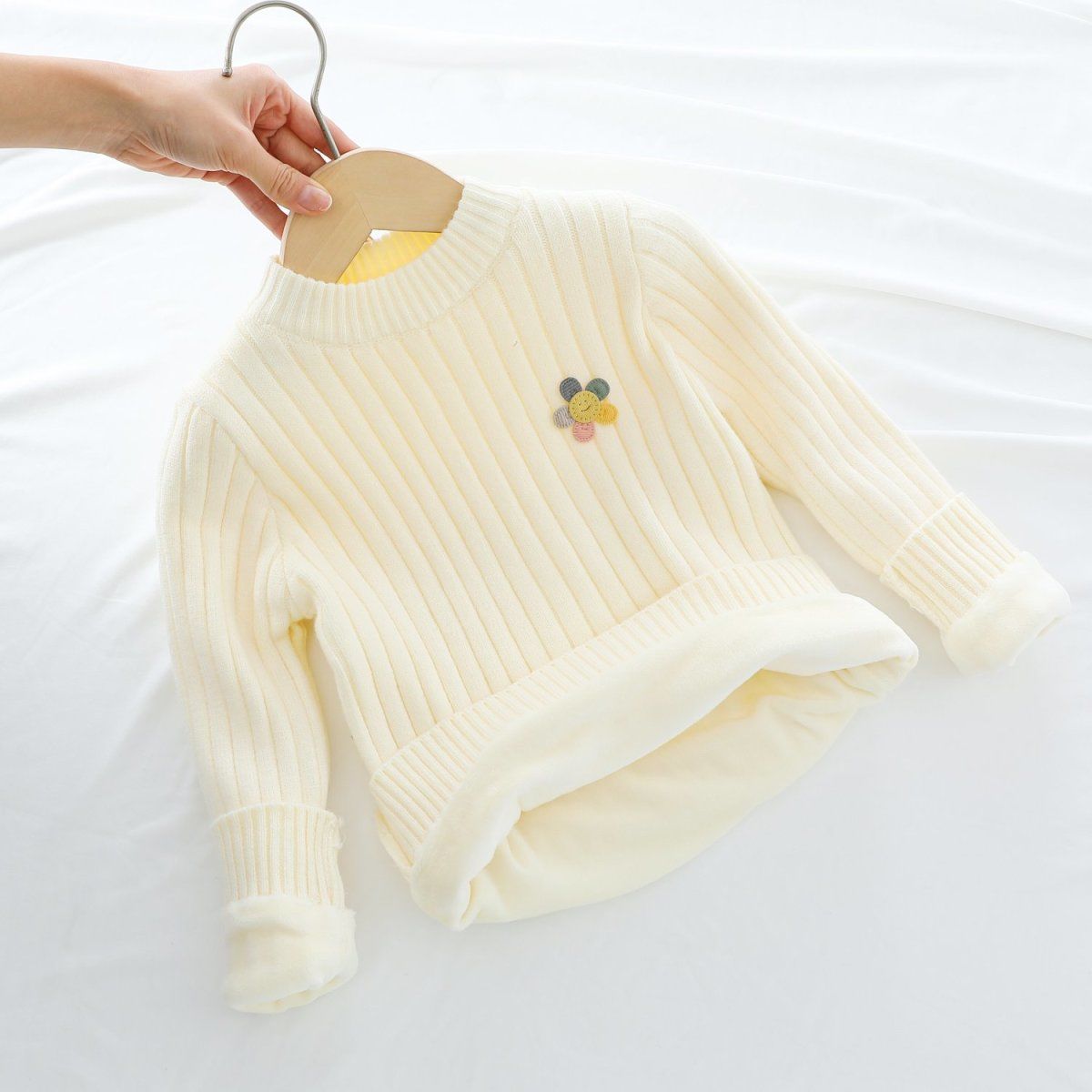 宝宝毛衣加绒加厚女童针织衫婴儿打底衫套头圆领公主保暖线衣冬装