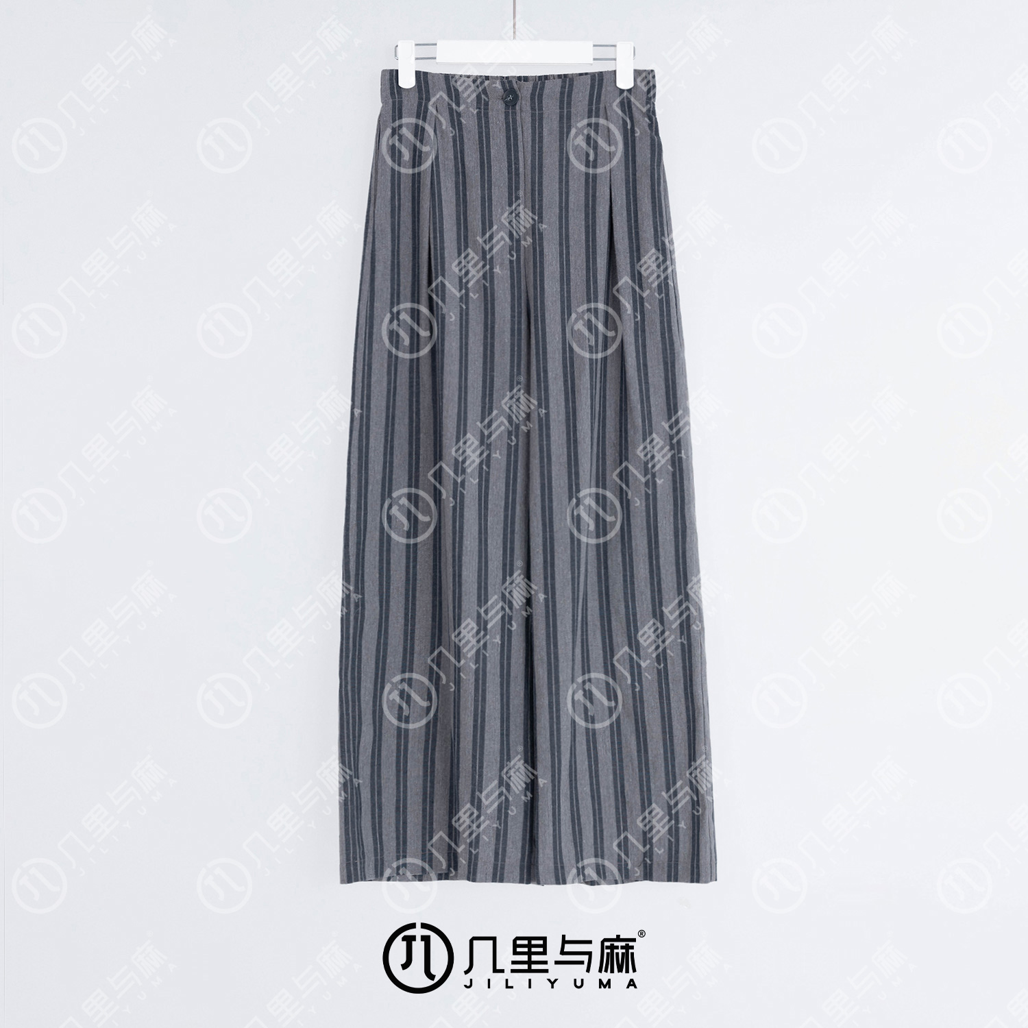 （几里）孤江影-垂感文艺条纹阔腿休闲裤 裤长103 1080387