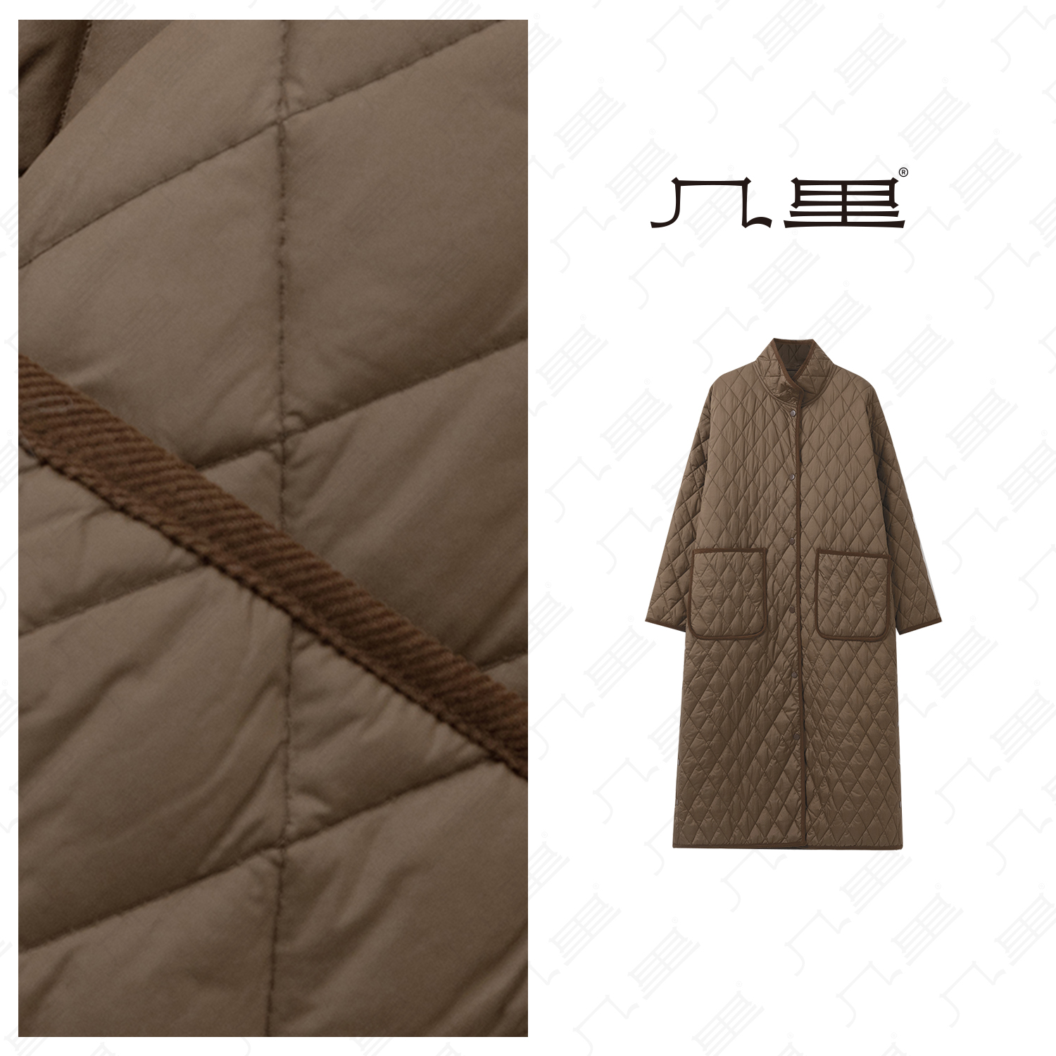 几里与麻【菱格设计】百搭休闲长款棉服 衣长115 胸围126 106925