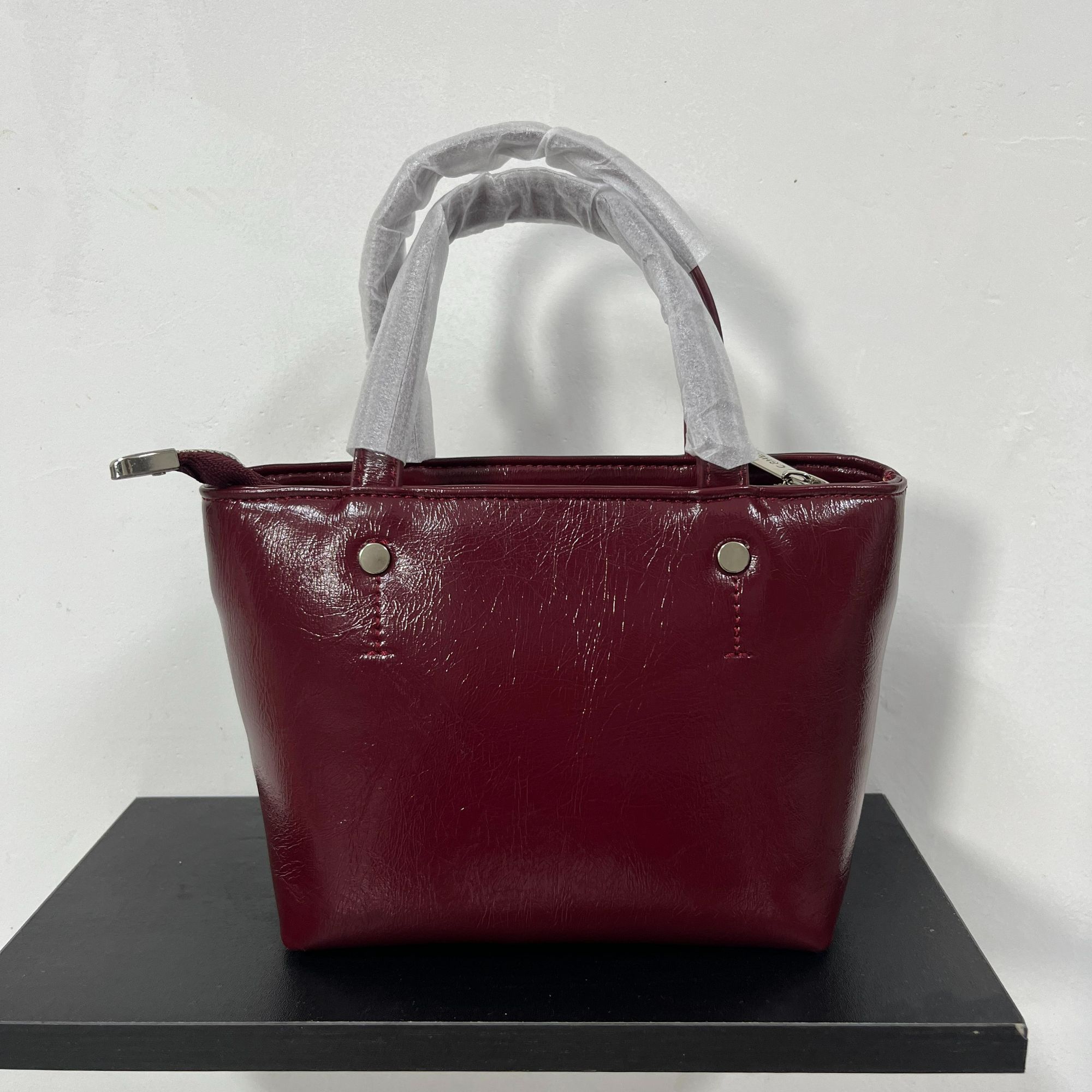 【101-150】女士百搭时尚休闲手提包包肩包简约酒红色女款高档轻奢