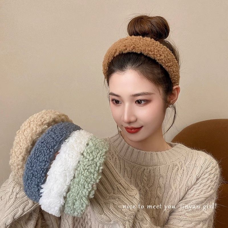 宽边毛绒发箍女洗脸化妆专用头箍发卡羊羔绒加厚高颅顶防滑发捆潮