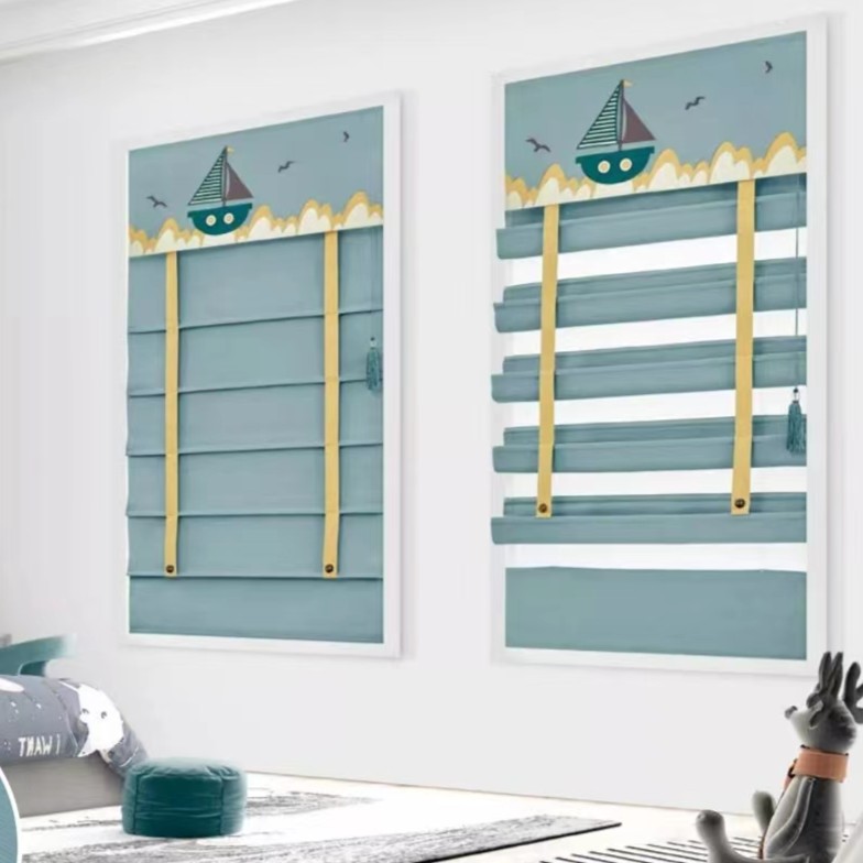 义格义格新品半自动日夜罗马帘棉麻儿童书房自动调节光线样品宽度