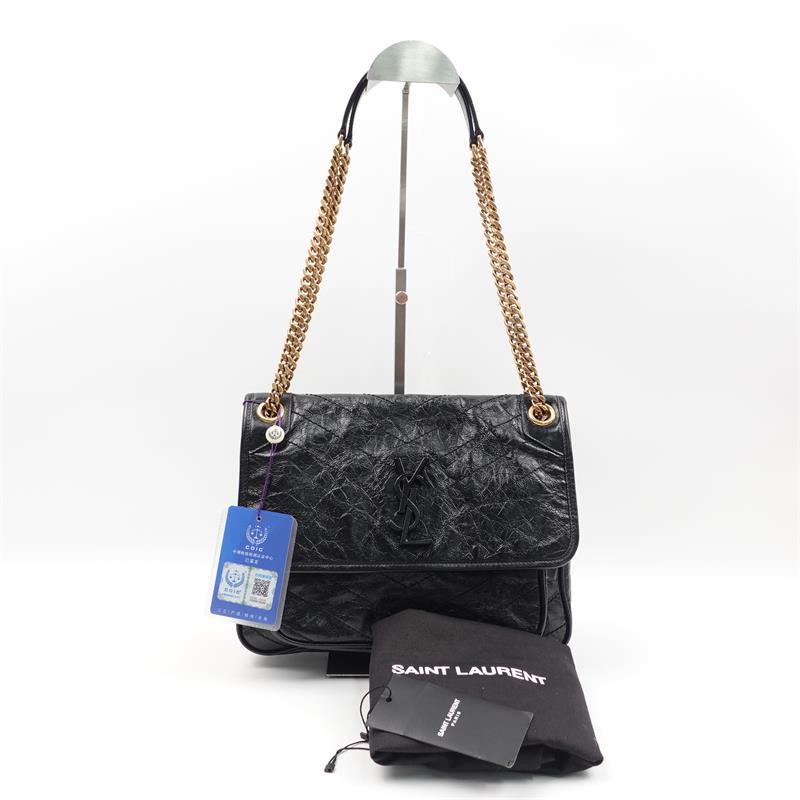 99新 YSL/圣罗兰 Niki 中号 黑色 油蜡皮 单肩包/T_ZY0000312407