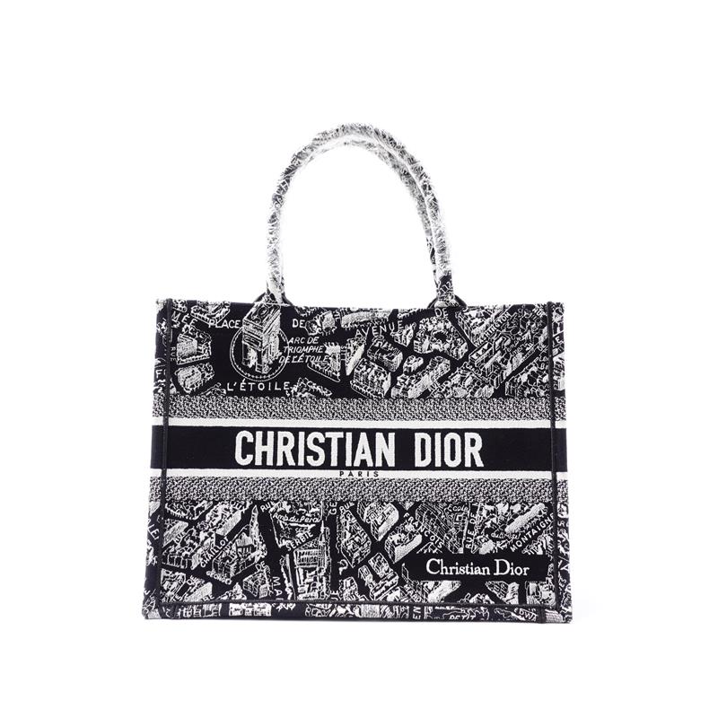 99新 DIOR/迪奥 迪奥Book Tote黑白色帆布手提包/H_ZY0000377594