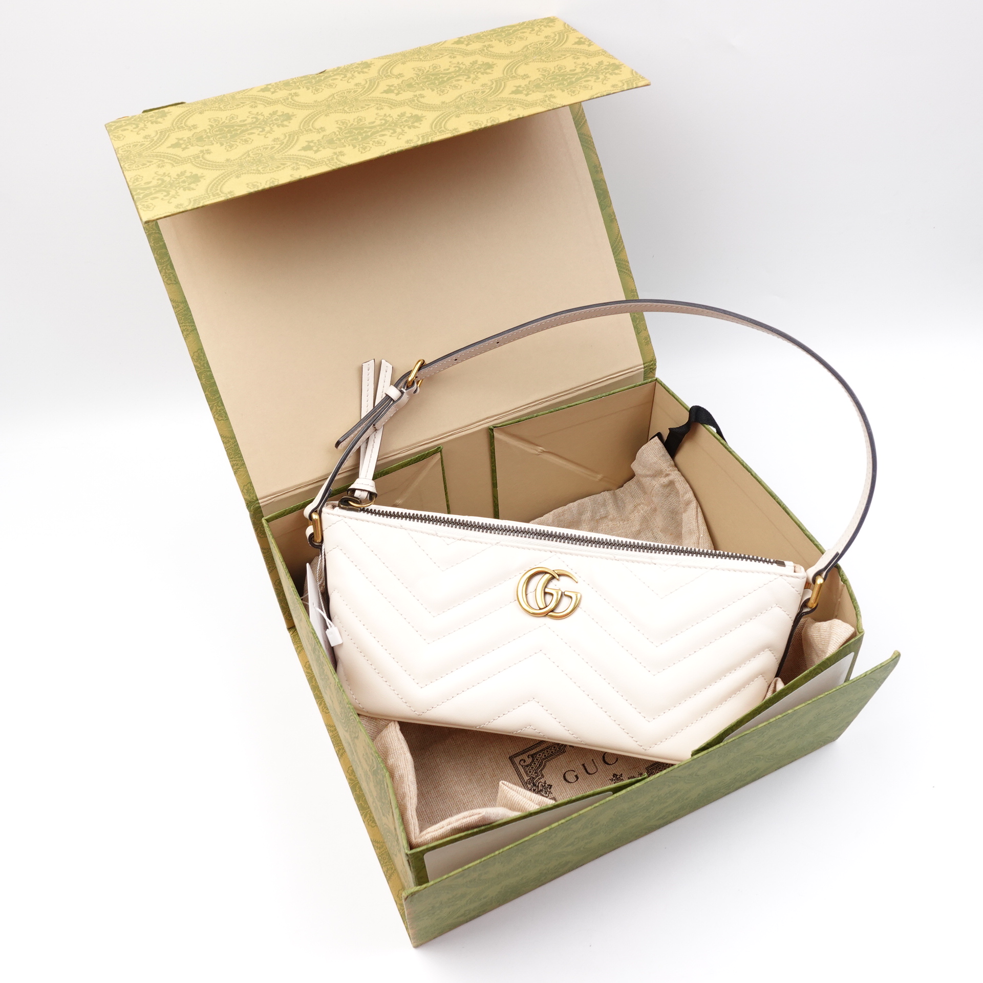 95新 GUCCI/古驰 马蒙特白色手提包/TJWSY00165