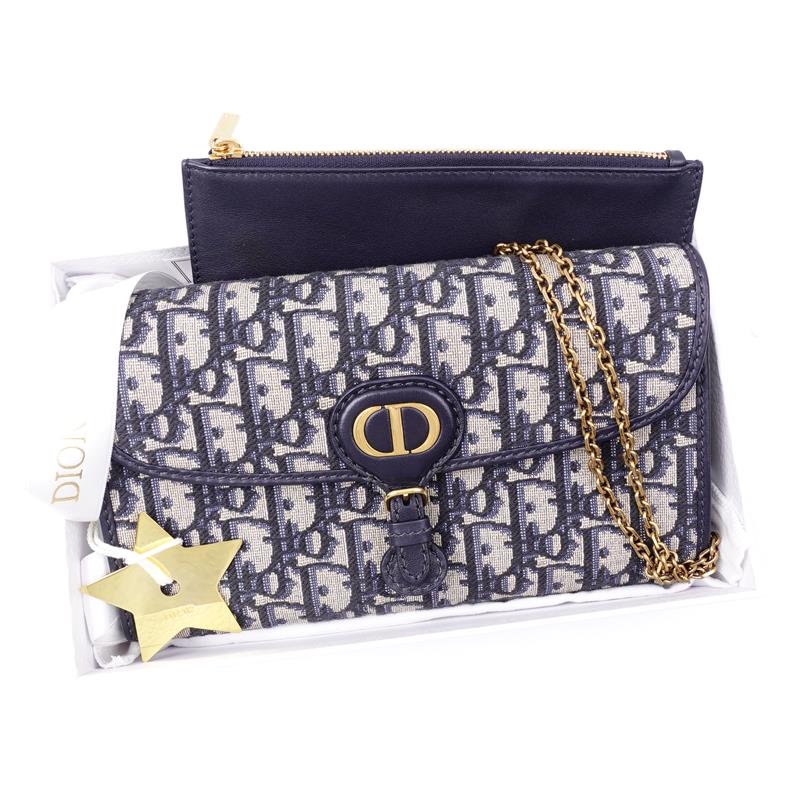 99新 DIOR/迪奥 Bobby蓝色老花子母链条包/T_ZY0000368374