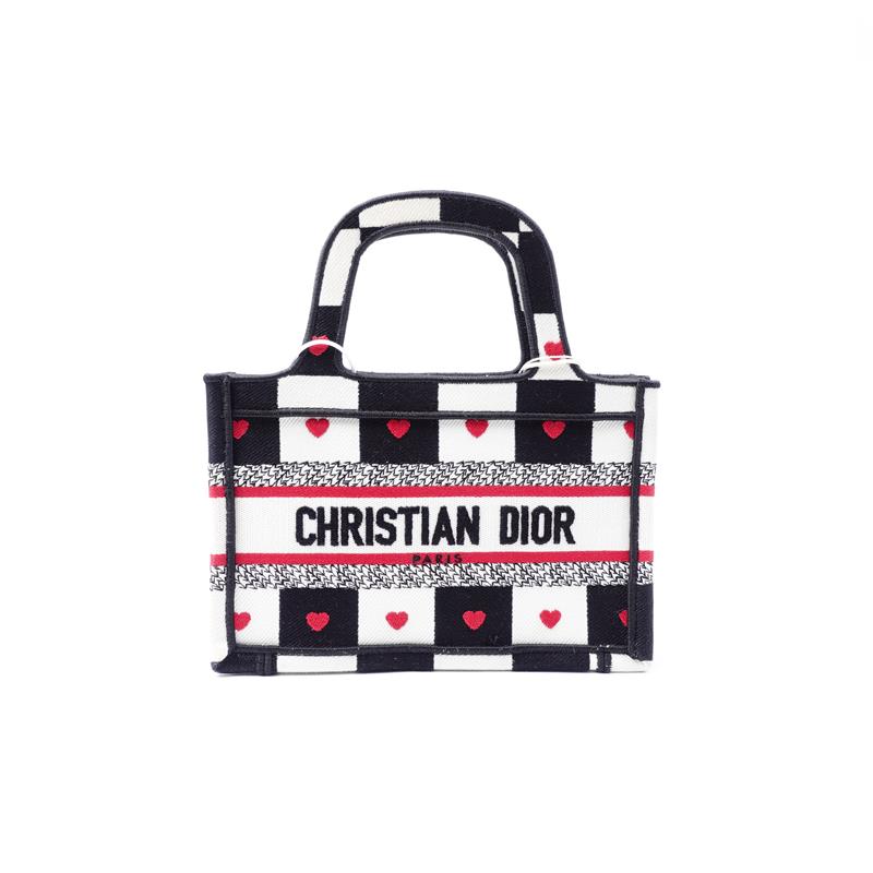 99新 DIOR/迪奥 Book Tote黑白格爱心手提包/H_ZY0000375316