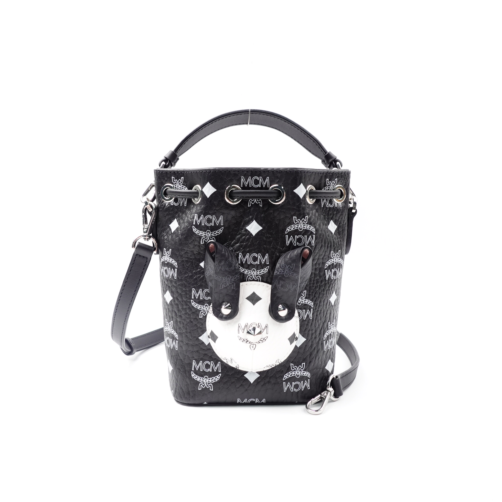 95新 MCM 黑白色动物园兔子水桶单肩包H_JMWXNWK00033