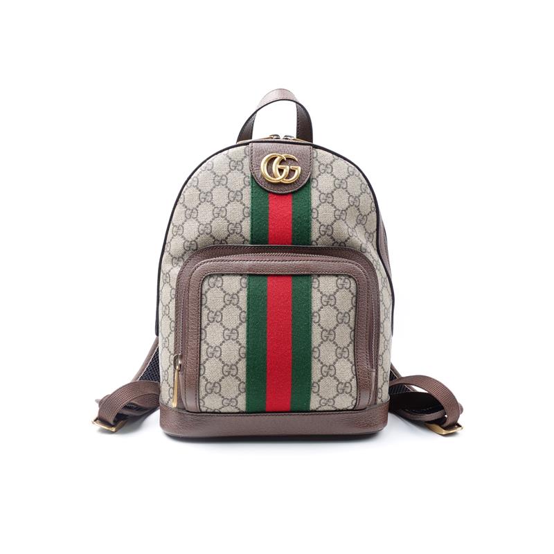 95新 GUCCI/古驰 老花拼棕拼红绿条双肩包/H_ZY0000391086