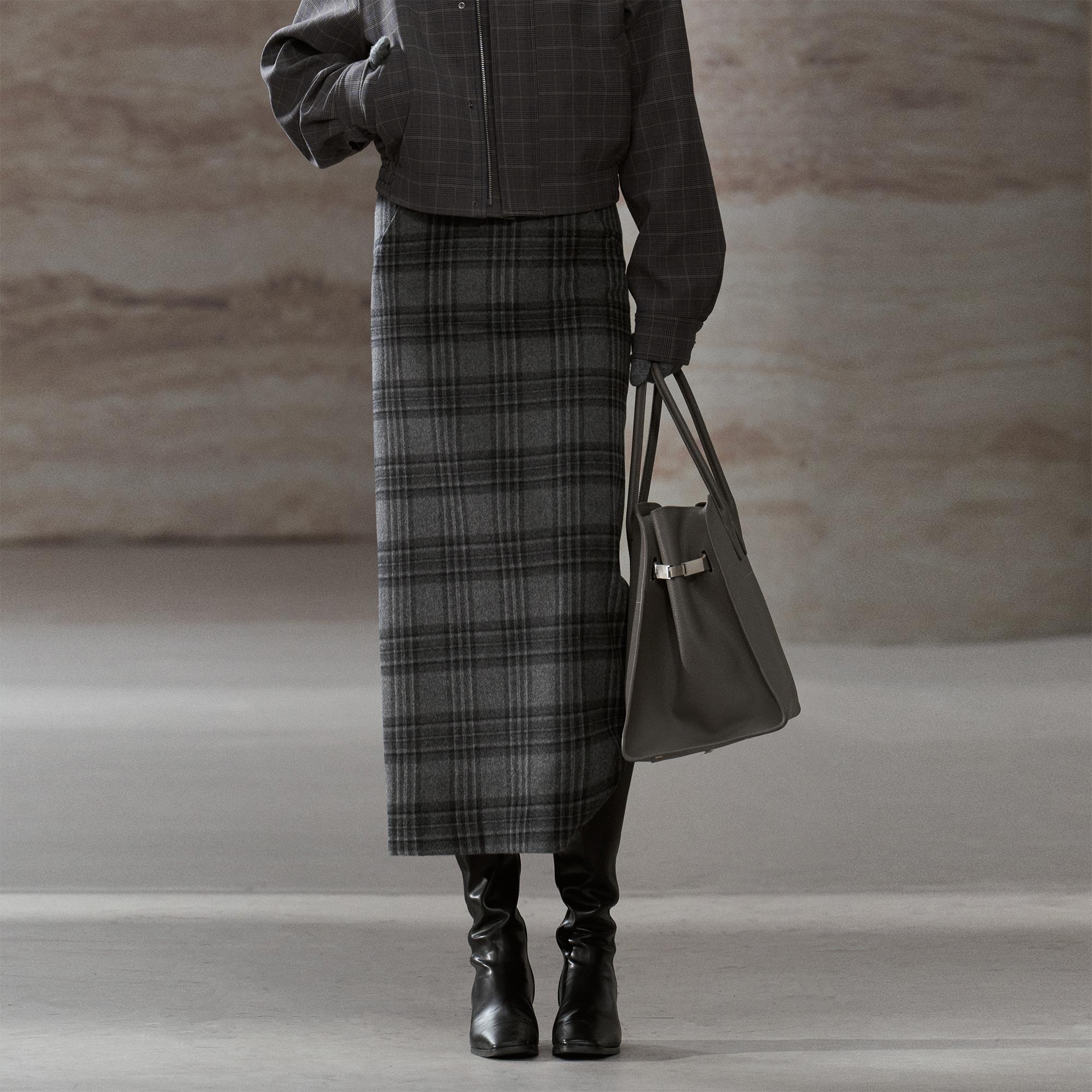 COMMON VALUE「 龛 Nische 」灰色羊毛呢格纹半身裙中长款气质半身