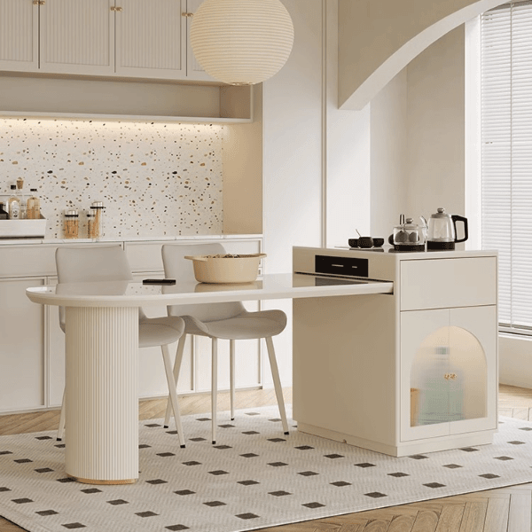 轻奢简约岩板岛台餐桌意式岛台桌子多功能奶油风餐桌一桌四椅储物