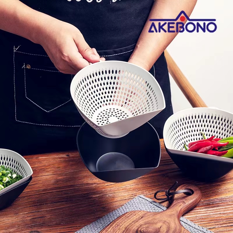 日本进口曙产业塑料水果蔬菜洗菜盆双层多功能厨房沥水篮洗米配菜