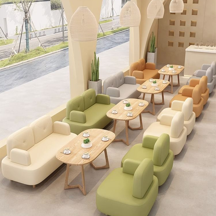 2024新款咖啡甜品奶茶店卡座沙发商用洽谈接待办公区双人桌椅组合
