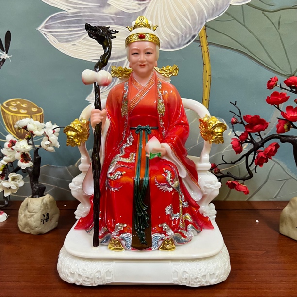 仿汉白玉泰山奶奶碧霞元君彩绘空心泰山娘娘摆件工艺品