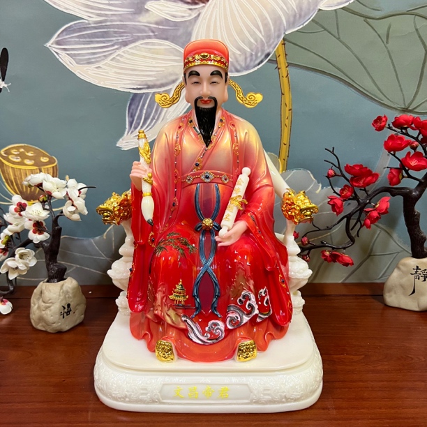 汉白玉文昌帝君客厅桌面摆件家用手工手工创意中式财神立体彩绘